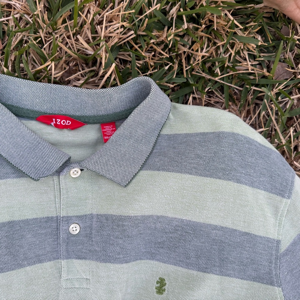 Izod Men's Light Green & Grey Striped Polo Shirt | XXL | Like New
